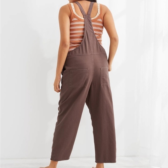 Aerie Work & Play Twill Brown Frayed Hem Ankle Jumpsuit Overalls XS - Picture 2 of 14